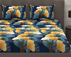 Elastic Fitted Double Bedsheets For King Size With 2 Pillow Covers - 72 X 78 X 10 Inches, Dark Blue | Premium Heavy Cotton All Around Elastic Fitted | Ideal For Hotel, Home, Bedroom