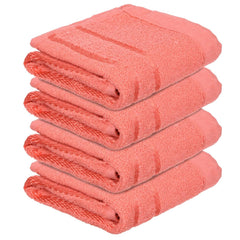 Heart Home Face Towel 800 Gsm | Facewash For Travel Workout Hand Towel | Lining Design Pack Of 4 (Orange)