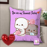 Peach & Goma Mochi Cat Pillow Cushion, Cartoon Pattern, Purple - 12 X 12 Inch | 3 Items, Gift For Wife, Home DƩcor Pillow | Keychain & Greeting Card, Best Gift Birthday - Pack Of 1