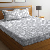 Double Bedsheet For King Size With 2 Pillow Covers - 102 X 108 Inches, White & Grey | Soft, Breathable & Skin-Friendly Bedding For Daily Use