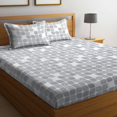 Double Bedsheet For King Size With 2 Pillow Covers - 102 X 108 Inches, White & Grey | Soft, Breathable & Skin-Friendly Bedding For Daily Use