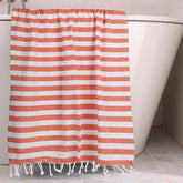 Homadorn 100% Cotton Striped Fouta Bath Towels 700 Gsm | Soft Quick Dry & Absorbent Hand-Knotted Tassels | Turkish Hamam Towel (Orange - White)- Pack Of 2