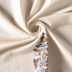 Peepul Tree Block Printed Hand & Bath Towels 240 Gsm | Super Absorbent Soft & Faster Drying, Floral Printed 100% Pure Cotton (Peach & Teal)- Pack Of 3
