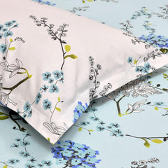 Pure Cotton Queen Size Bedsheet With 2 Matching Pillow Covers - 90 X 100 Inches, Sky Blue & Green | Easy Care & Long-Lasting Fabric