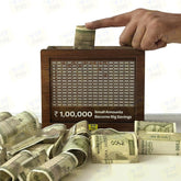 Wooden Money, Piggy Bank, Money Box, Coin Box With Carved Design For Kids, Savings Challenge Box, Cashbox,Cash Vault Wooden Savings Box | Colour - Brown