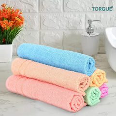 Torque Microfiber Hand & Face Towel 600 Gsm | Hand Towel For Kitchen/Wash Basin 100% Cotton Soft, Absorbent (Assorted)- Pack Of 6