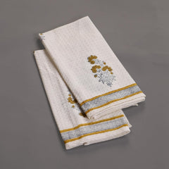 Peepul Tree Block Printed 2 Hand & 2 Bath Towels 240 Gsm | Super Absorbent Soft & Faster Drying, Floral Printed (Off-White &Yellow Floral)