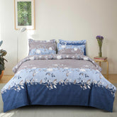 1 Flat Bedsheet For King Size With 2 Pillow Cover + Comforter - 90 X 100 Inch, Blue & Grey | Super Soft Glace Cotton - 4 Pcs Bedding Set | Perfect Gifts Set Wedding, Anniversary