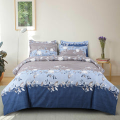 1 King Size Elastic Fitted Bedsheet With 2 Pillow Cover + Comforter - 72 X 78 Inches, Blue & Grey | Suitable For All-Season Use | Soft To Touch, Light Weight