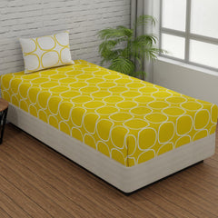 Single Bed Sheet Size - 55 X 88 Inches With 1 Pillow Covers, Yellow & White | Wash Dark Colors Separately | Lightweight, Soft, & Comfortable Bedsheet