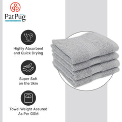 Patpug 100% Indian Ultra Soft Cotton Face Towel 500 Gsm | Napkin, Baby Face Towel, For Facewash, Gym, Travel, Hanky (Silver Grey) | Pack Of 4