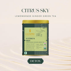 Luxmi Estates Citrus Sky Lemongrass Ginger Green Tea - 100gm Tin, 3.5 Ounce | USDA Certified Organic Darjeeling Green Tea - Natural Lemon Balm Tea - Calming, Supports Digestion