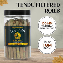 Royal Swag 100mm King Size Organic Filtered Leaf Rolls | Ready To Use Cones Jar Of 50 Pcs Pack With 1 Filling Stick (Super Slow Burning, Real Tendu Palm Leaf) Natural Toasted Palm Leaf Wrap