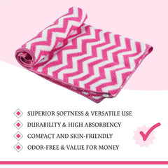 Kuber Industries Super Absorbent & Reusable Microfibre Face Towel 1300 Gsm (Zig Zag Pink) - Pack Of 12