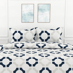 Perfect Cotton King Size Bedsheet With 2 Pillow Covers | 104 X 104 Inches, Colonial Blue & Grey | Durability, Breathability, Softness, & Easy Maintenance