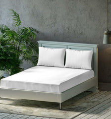 Breathable Queen Size Flat Bedsheets Set With 2 Pillow Covers | 86 X 104 Inches, White - Pure 100% Cotton | Soft Skin Safe All Season Soft Fabric