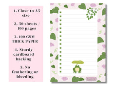 A5 Notes/To Do List Notepad, Beautiful Checklist Pad, Tear-Off Sheets (Frog, Green) Pack Of 1