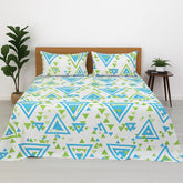 Double Bedsheet For Queen Size With 2 Matching Pillow Cover - 90 X 100 Inches, Sky Blue & Green | Breathable & Durable, Soft Touch & Perfect For All Seasons
