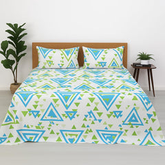 Double Bedsheet For Queen Size With 2 Matching Pillow Cover - 90 X 100 Inches, Sky Blue & Green | Breathable & Durable, Soft Touch & Perfect For All Seasons