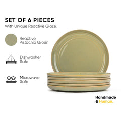 Ceramic Dinner Plates Set Of 6 Pieces, Pistachio Green | Ceramic Plates Set - Glossy Finish Plate Set | Ceramic Dinner Plates - Set Of 6 Plates For Dinner | Microwave Safe & Chip Resistant