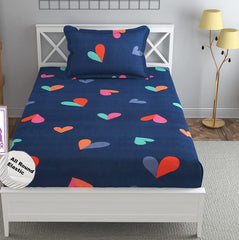 Bedsheet Single Size Elastic Fitted With 1 Pillow Cover - 48 X 72 X 8 Inches, Navy Blue | Soft Touch To Skin | Perfect Ideal For House, Hotel, Guest House Bedsheet