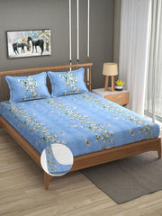 Double Bedsheet For Queen Size With Tow Pillow Cover - 72 X 72 Inches, Sky Blue | All Around Elastic Fitted Breathable & Durable, Soft Touch & Perfect For All Seasons