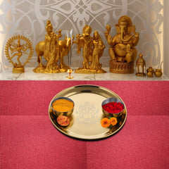 High Grade Stainless Steel Ganesh Pooja Thali Set Gold PVD Coating, 3-Pieces | 1 Pooja Thali+ 2 Bowls