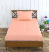 1 Bedsheet Single Satin Stripe Elastic Fitted With 1 Pillow Cover (36 X 78 Inches) Peach | Lightweight, Soft & Breathable - Perfect For Gifting On Weddings Bedsheet