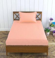 Satin Stripe Single Bedsheet Elastic Fitted With 1 Pillow Cover - 36 X 72 Inches, Peach | Perfect For Use In A Home, Hotel Or Ideal For Bedroom Style