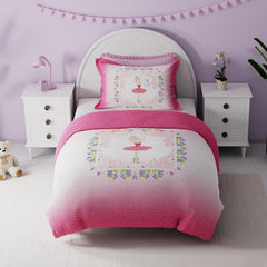 Kids Bedsheet Single Bed With 1 Pillow Covers Little Doll Design - 59x87 Inches, Pink | Fun & Colorful Bed Sheet Set - For Girls & Kids Room