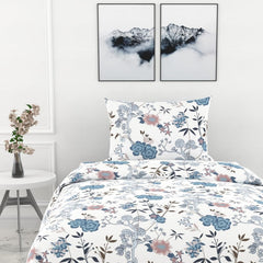 Cotton Bedsheet For Single Bed With 1 Pillow Cover - 54 X 84 Inches, Blue & White | Soft Touch Cotton Fabric-Comfortable & Durable | Elegant Printed Bedding Set For Daily Use