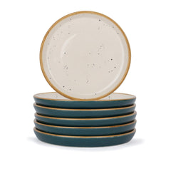 Ceramic Quarter Plates Set Of 6, Teal Ivory | Ceramic Snack Plates - Snacks Plates Set | Dessert Plates, Snack Plate - Small Plates With Glossy Finish | Microwave Safe & Chip Resistant