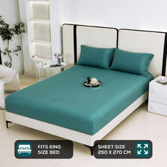 Soft Bedsheet For King Size Bed With 2 Matching Pillow Cover | 98 X 106 Inches, Green | Skin-Friendly Touch & Lasting Comfort - Soft & Breathable