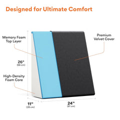 Wedge Pillow Memory Foam For Back Support, Velvet Dark Grey, Large Size - 11 Inch | Wedge Cushion, Acid Reflux, Snoring, Gerd, Leg Elevation, Pregnancy | Removable Cover, Breathable
