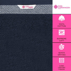 Casa Copenhagen Egyptian Cotton Solitaire Hand Towel 740 Gsm (Navy)- Pack Of 6