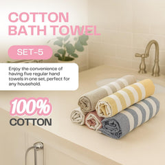 VäRde Premium Handloom Bath Towels 180 Gsm | Towel For Men & Women | Striped & Solid Pattern (Grey, Blue, Beige, Red & Yellow Set Of 5)