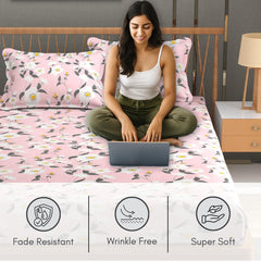 Includes 1 Queen Size Bedsheet With 2 Matching Pillow Covers - 90 X 100 Inches, Pink & White | Ideal For Modern Indian Bedrooms, Guest Rooms, & Everyday Home Use