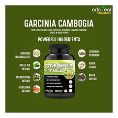 Adorreal Garcinia Cambogia, Green Tea, Green Coffee, Curcumin, Ginger & Black Pepper Extract Weight Loss Supplement, Improves Digestion | 120 Capsules 150gm 0.3lbs