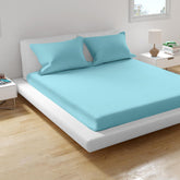 Super Soft Microfiber Solid Bedsheet With 2 Pillow Cover - Double Size 90 X 100 Inches, Mild Blue | Ideal For House, Guest House, Hotel - Easy To Maintain & Machine Washable