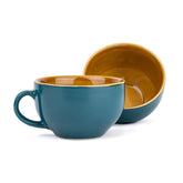 Large Ceramic Coffee Cup Set Of 2 - Teal Green, 350ml Each | Cappuccino Cup With Glossy Finish - Large Ceramic Coffee Cup | Premium Stoneware Coffee Cup - Microwave Safe, XL Cuppa