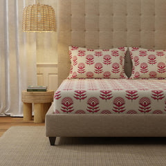 Double Bedsheet For King Size With 2 Pillow Cover - Size 108 X 108 Inches, Cream & Red | Ideal Gifting Choice For Housewarmings, Weddings, Or Anniversaries | Stylish Home Decor Bedsheet