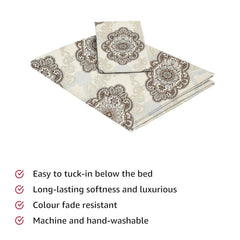 Printed Bedsheet For Single Bed With 1 Pillow Cover - 60 X 90 Inches, Beige & Brown | Super Soft - Glace Cotton Breathable & Wrinkle Free - 2 Pcs Set