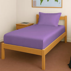 Elastic Fitted Bedsheets Single Bed With 1 Pillow Cover 40 X 78 Inches, Purple | 400 Thread Count Long Staple Cotton Sateen