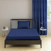 1 Plain Single Flat Bedsheet With 1 Pillow Cover - 54 X 90 Inches, Navy Blue | Breathable & Skin Friendly Bedsheet | Ideal For Hotel, Guest House, Bedroom