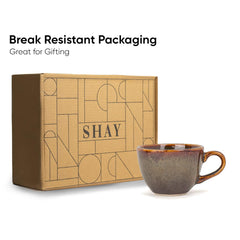 Ceramic Tea Cups Set Of 6 - Brown Reactive, 200ml Each | Tea Cup Set With Glossy Finish - Ceramic Tea Cup Set | Tea Cups Only - Microwave Safe & Dishwasher Safe