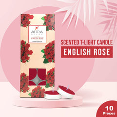TEALIGHT CANDLE ENGLISH ROSE, PARAFFIN WAX | 3 HOUR BURNING TIME PACK OF 10