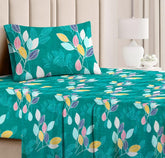 100% Cotton Single Bedsheets With 1 Matching Pillow Covers - 58 X 88 Inches, Dark Green | Luxurious Beautiful Soft Comfort Designer Floral Pattern Bedsheet