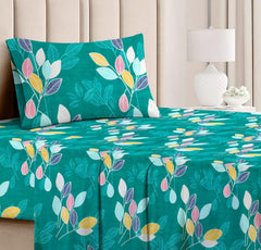 100% Cotton Single Bedsheets With 1 Matching Pillow Covers - 58 X 88 Inches, Dark Green | Luxurious Beautiful Soft Comfort Designer Floral Pattern Bedsheet