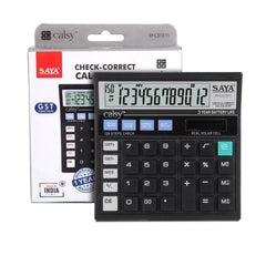 Saya SY-C512T1 Check And Correct Basic Desktop Calculator With 12 Digits Large Display | Ergonomic Design | Dual Power (Solar & Battery) | Ideal For Office & School Use | 1 Year Warranty