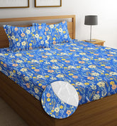 1 King Fitted Bedsheet With 2 King Size Pillow Covers - 78 X 72 +12 Inches, Multicolor | Cotton Elastic Fitted With Deep Pocket 220 TC Wrinkle Free & Breathable Super Soft